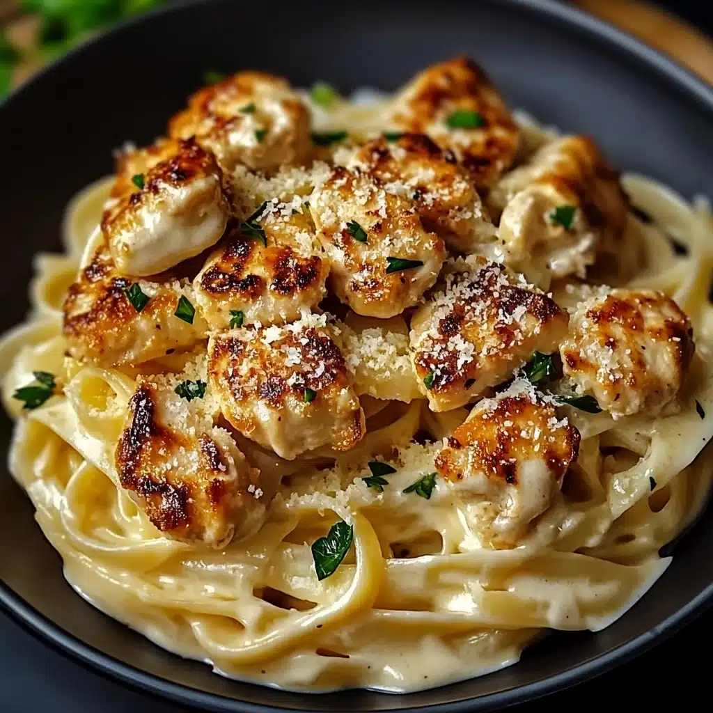 GARLIC BUTTER CHICKEN BITES WITH CREAMY PARMESAN PASTA Recipe 4 GARLIC BUTTER CHICKEN BITES WITH CREAMY PARMESAN PASTA Recipe - Recipe Image