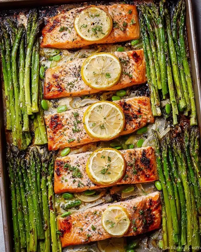 One Pan Lemon Garlic Baked Salmon and Asparagus Recipe