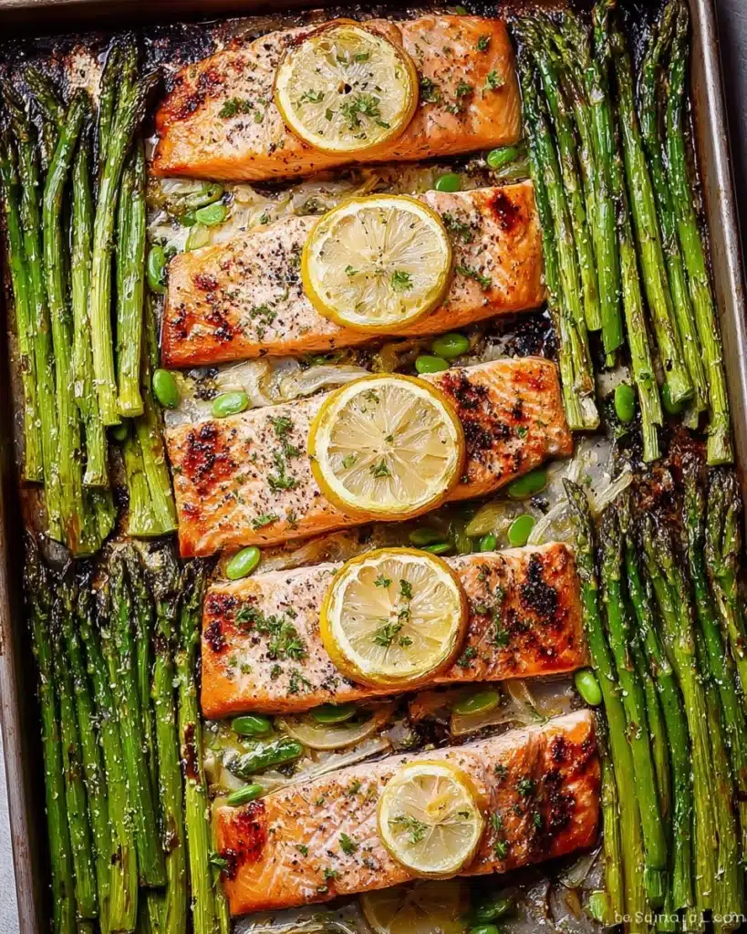 One Pan Lemon Garlic Baked Salmon and Asparagus Recipe