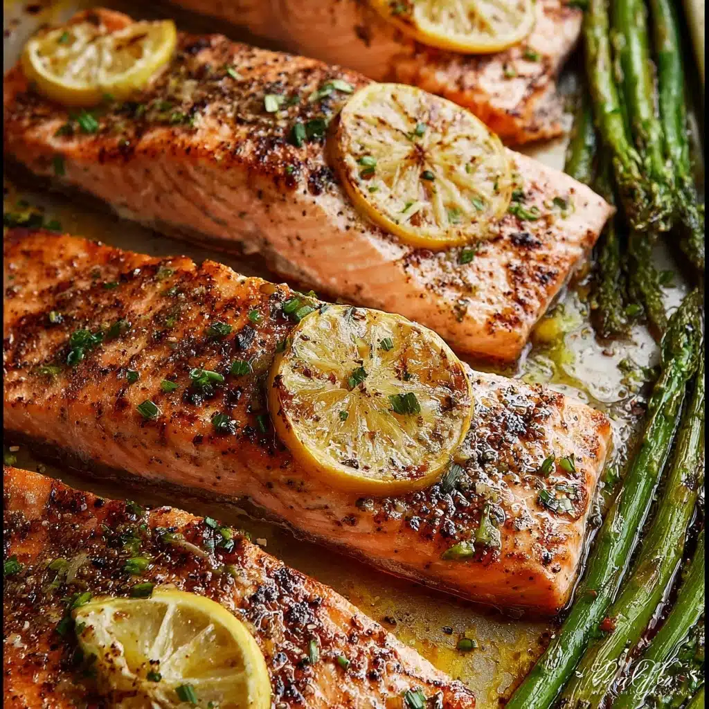One Pan Lemon Garlic Baked Salmon and Asparagus Recipe - Recipe Image