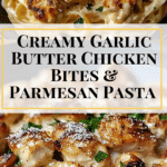 GARLIC BUTTER CHICKEN BITES WITH CREAMY PARMESAN PASTA Recipe