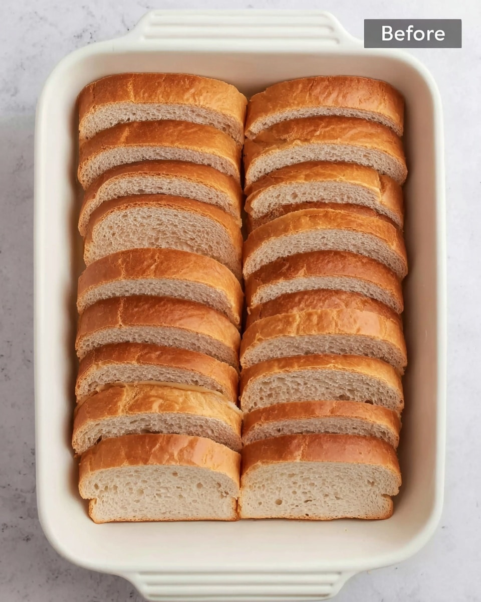 A white plate with a slice of baked bread pudding that has three main layers: the bottom layer is a crumbly, light brown mixture; the middle layer consists of thicker swirled bread slices in a golden brown color; and the top layer is sprinkled with chopped pecans which are darker brown and scattered unevenly. On top of the bread pudding slice, there is a small, melting pat of pale yellow butter. A woman's hand is pouring amber-colored syrup from a small glass pitcher, the syrup flowing over the butter and pooling slightly on the plate. A silver fork lies next to the bread pudding on the right side of the plate. In the background, a white baking dish filled with more of the bread pudding and pecans is partially visible, placed on a white marbled surface with a soft green cloth nearby. photo taken with an iphone --ar 4:5 --v 7