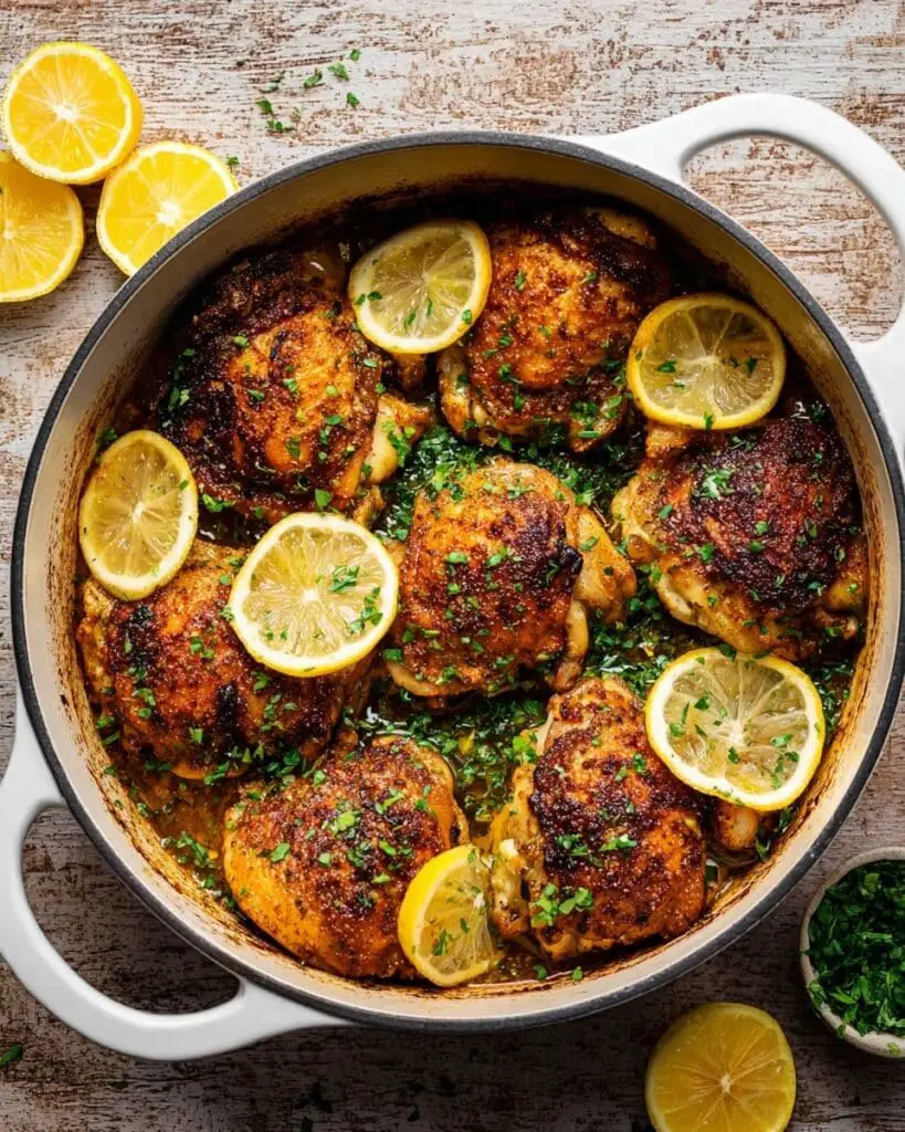 Skillet Chicken Thighs with Lemon and Herbs Recipe