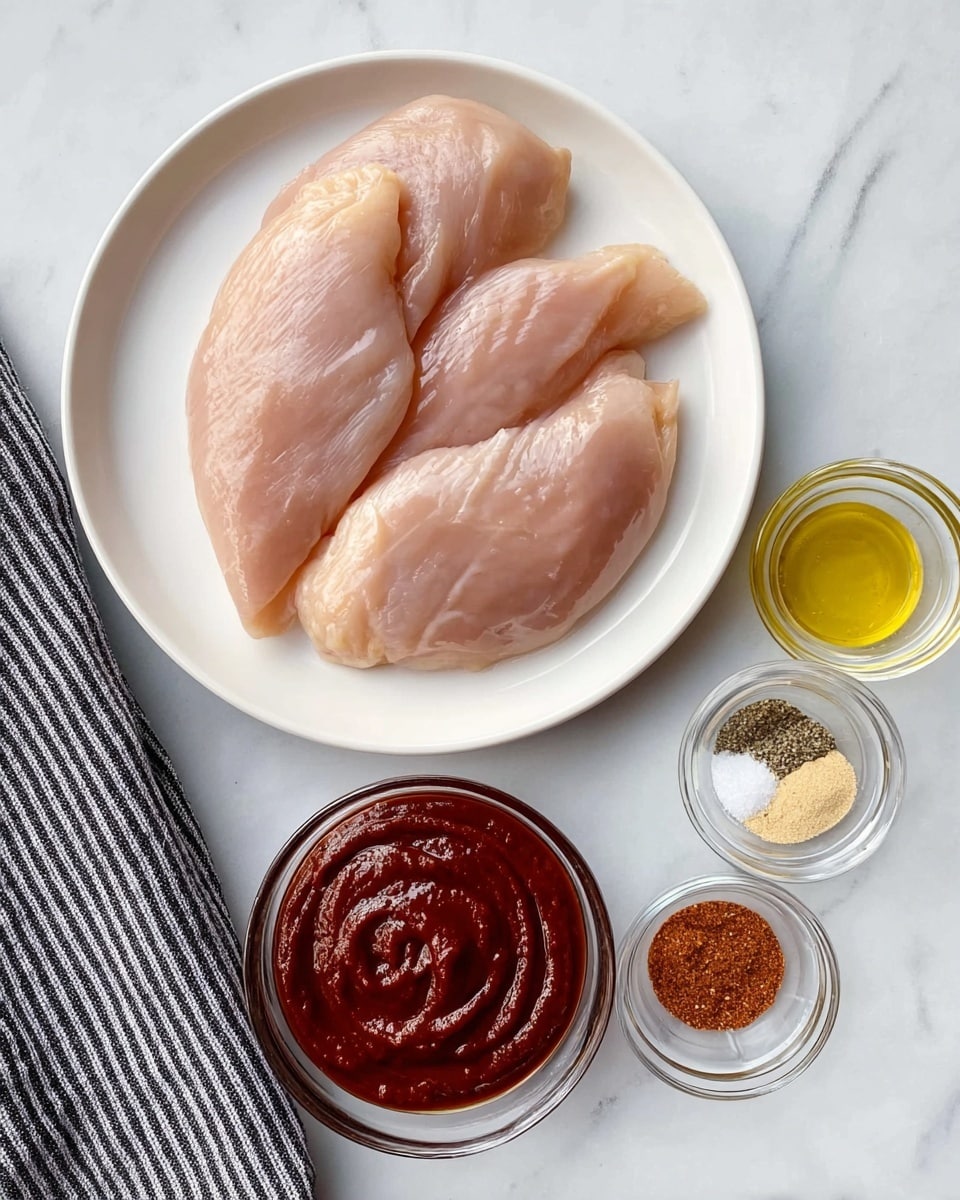 A white bowl filled with shredded cooked chicken mixed in a thick, dark reddish-brown barbecue sauce, garnished with small green herb pieces on top. A metal spoon rests inside the bowl, partially submerged in the sauce. Around the bowl, there are three sesame seed-covered burger buns in a white marbled surface, with some fresh green parsley leaves scattered nearby. In the background, a floral-patterned white dish is partially visible. The scene is bright and clean, emphasizing the rich color of the saucy chicken and the fresh green herbs. photo taken with an iphone --ar 4:5 --v 7