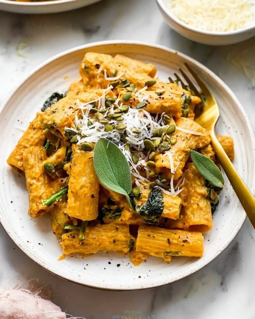 Pumpkin Sage Pasta with Brown Butter and Spinach Recipe