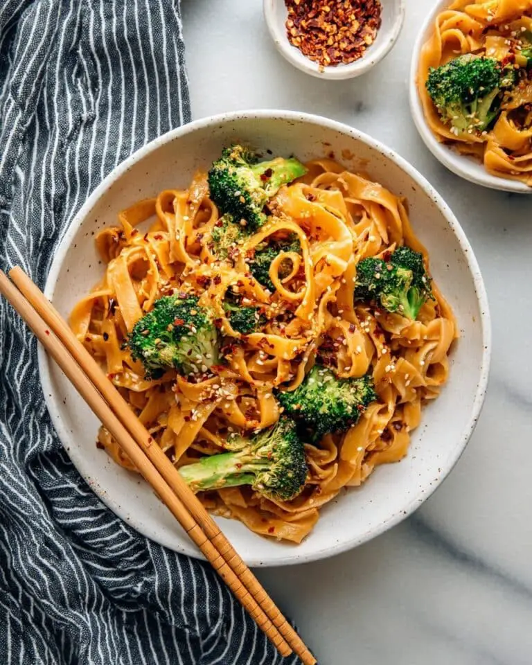 Crispy Broccoli Sesame Tahini Noodles with Sweet and Spicy Sauce Recipe