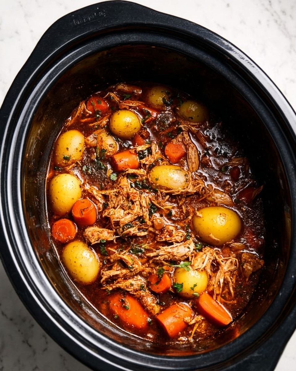 A large wooden board holds many ingredients on a white marbled surface. In the center, there is a white bowl filled with raw pink chicken thighs. Around the bowl, there are small yellow potatoes, some cut in half. Toward the right side, there are two whole bright orange carrots, part of a celery stalk, and a halved white onion with its skin. A knife with a wooden handle lies near the vegetables. To the far right, a white bowl contains thick red tomato sauce. On the left side of the board, several small white bowls hold green chopped herbs, dark sauce, dried herbs, and red paste. There is also a glass container with olive oil and a few sprigs of rosemary and thyme tied together. The photo taken with an iphone --ar 4:5 --v 7
