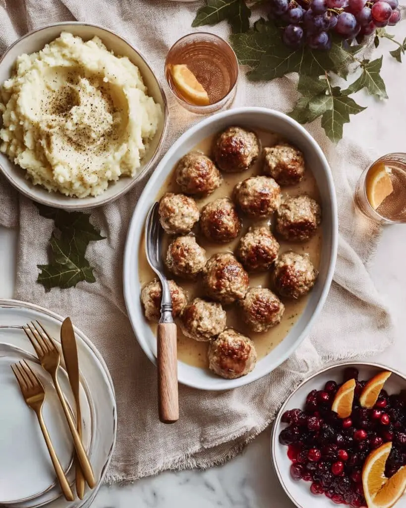 Herb-Infused Turkey and Beef Meatballs with Lemon Sage Gravy Recipe