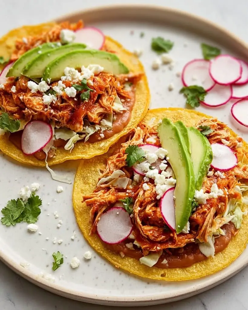 Chicken Tinga Tostadas with Mexican Rice and Fresh Toppings Recipe