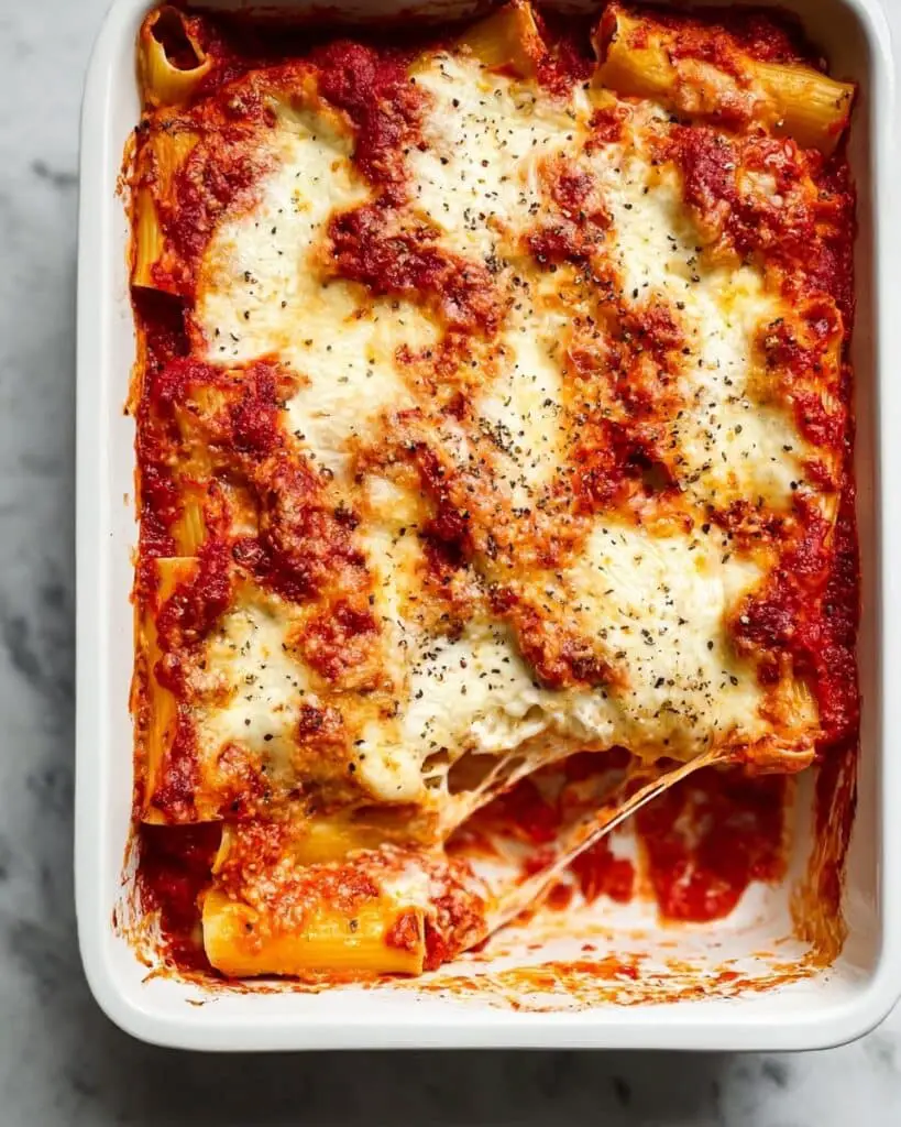 Cheesy Baked Manicotti with Marinara and Fresh Mozzarella Recipe