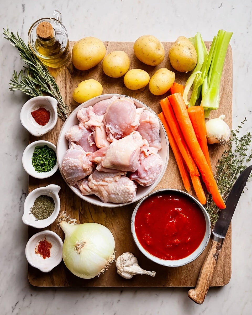 A black slow cooker filled with a thick stew made of shredded cooked chicken, round yellow baby potatoes, and sliced bright orange carrots, all mixed in a rich, dark brown sauce with visible herbs. The stew layers mix together inside the cooker, with the vegetables and chicken pieces scattered evenly throughout. The slow cooker is placed on a white marbled surface. photo taken with an iphone --ar 4:5 --v 7