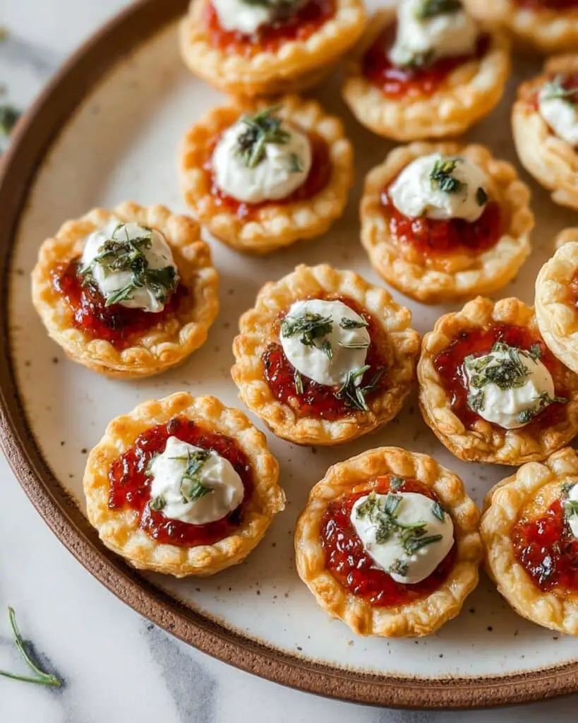 Easy Pepper Jelly & Goat Cheese Puff Pastry Tartlets Recipe