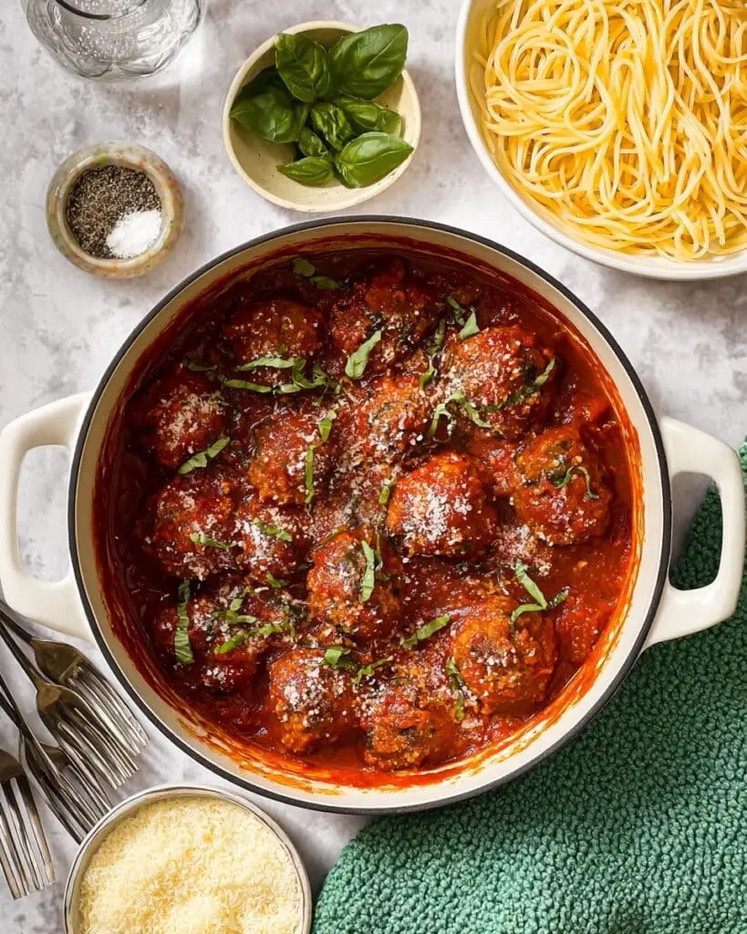 Skillet Zucchini Turkey Meatballs with Red Sauce Recipe