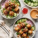 Chicken Dumpling Meatballs with Creamy Peanut Sauce Recipe