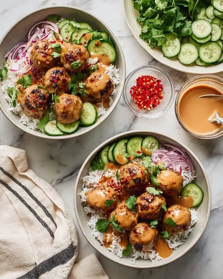 Chicken Dumpling Meatballs with Creamy Peanut Sauce Recipe