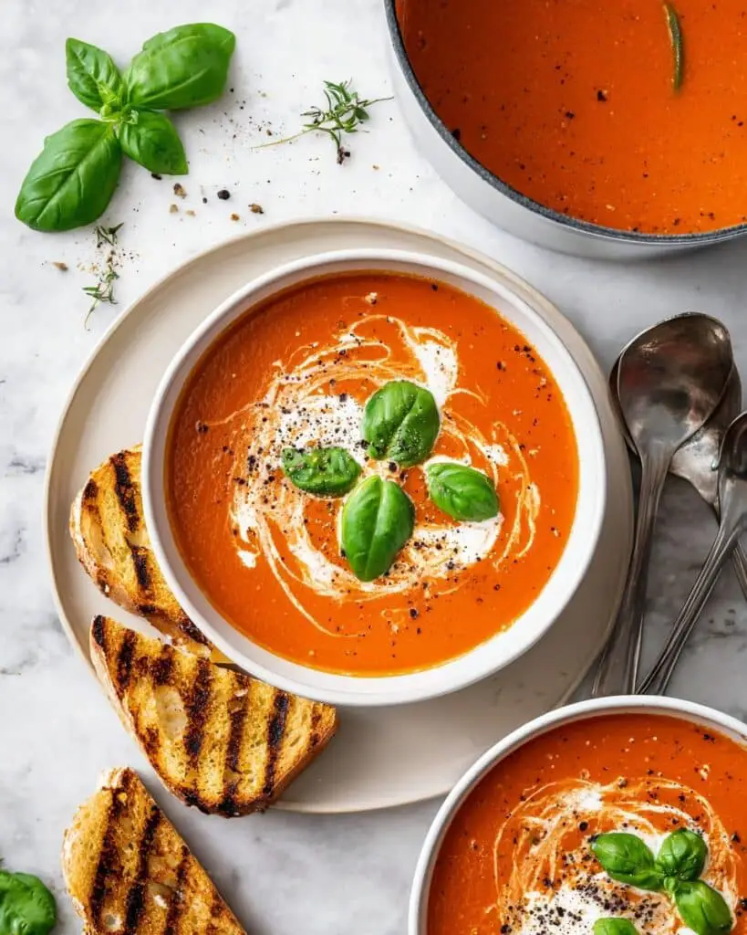 Roasted Garlic Tomato Soup with Mini Grilled Cheese Recipe
