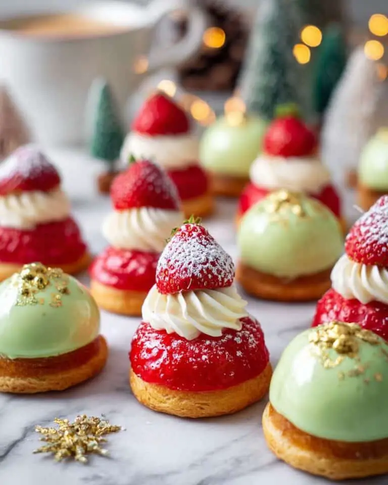 Pistachio Cream Puffs with Strawberry and White Chocolate Decoration Recipe