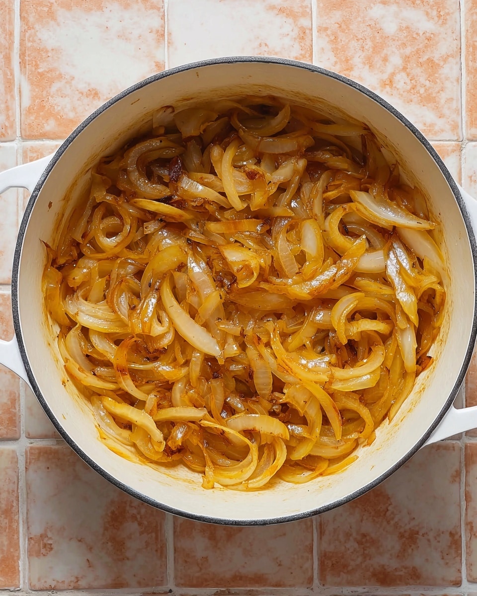A white pot filled with several cooked chicken slices that are light golden brown in color, seasoned lightly with black pepper, and mixed with caramelized translucent brown onions spread evenly on top and around the chicken. The pot has two handles and sits on a white marbled textured surface. photo taken with an iphone --ar 4:5 --v 7