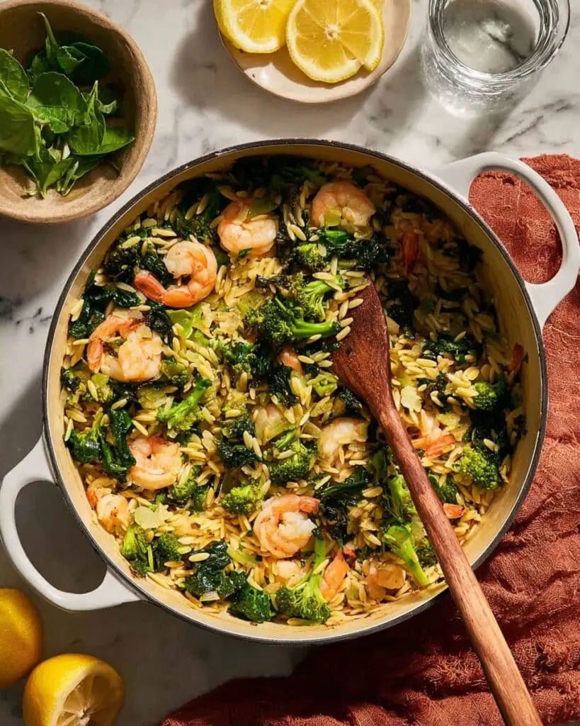 One Pan Creamy Shrimp and Orzo Recipe