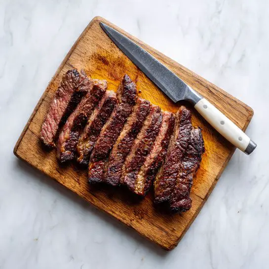 A white tortilla is laid open on a white plate. On the right half of the tortilla, there is a layer of shredded orange cheese. On top of the cheese, there are slices of cooked dark brown steak pieces and strips of cooked red and brown bell peppers mixed together. The plate sits on a white marbled surface. Photo taken with an iphone --ar 4:5 --v 7
