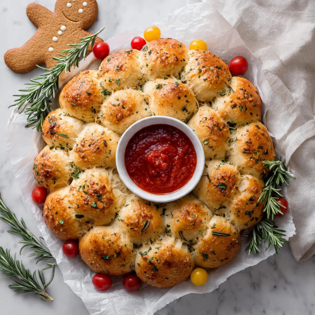Cheesy Pull-Apart Dinner Roll Wreath with Tomato Garnish Recipe