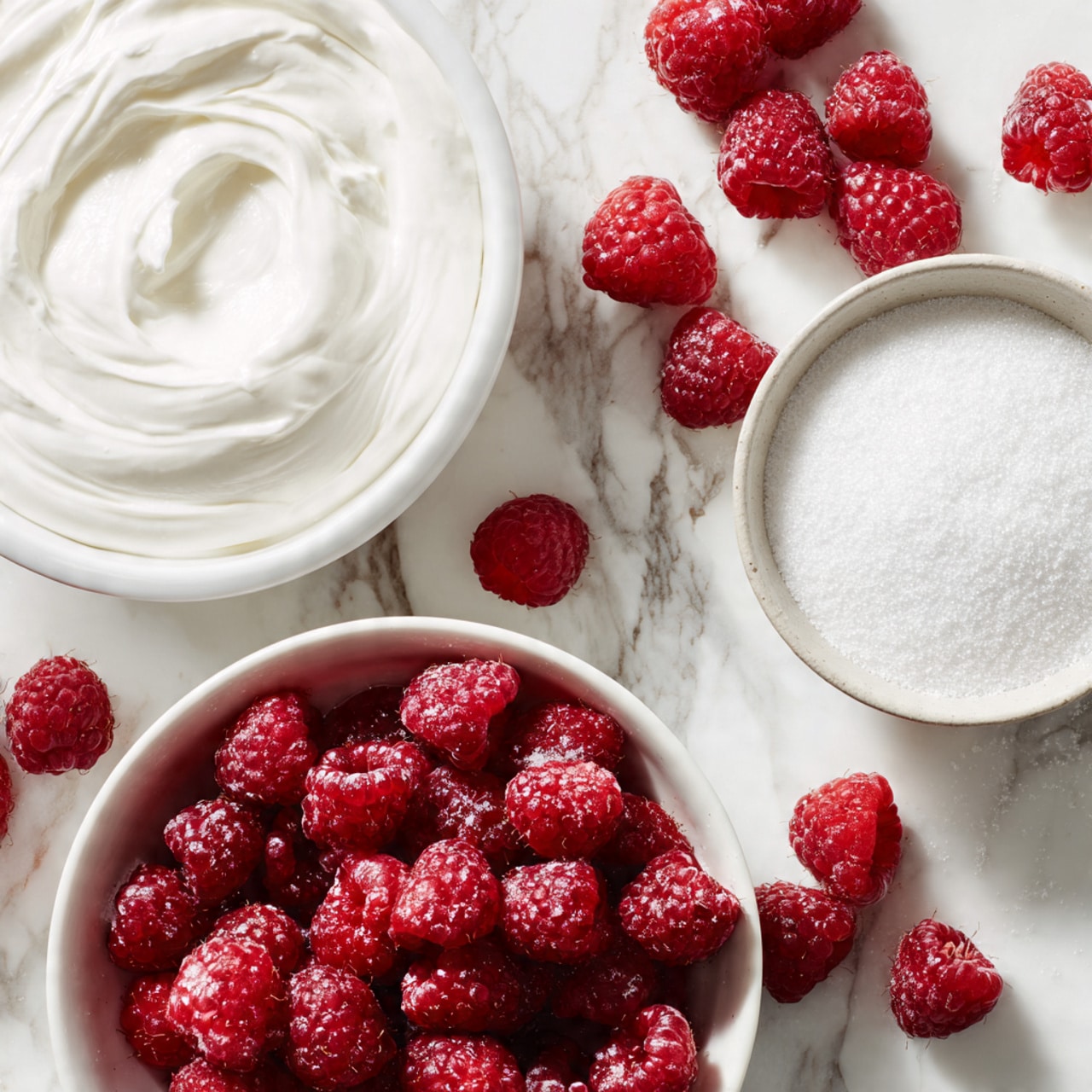 Two pink mousse desserts are served in clear glass dessert cups that have a light pink tint. Each mousse has a smooth, light and frothy pink layer that fills the cup close to the top. On the surface, there are tiny red specks scattered over the mousse. Each dessert is decorated with a single light pink rose that rests gently on top. Around the glasses, there are a few more light pink roses with green leaves placed on a white marbled surface. The photo has soft lighting and a gentle pink background, creating a delicate and fresh look. photo taken with an iphone --ar 4:5 --v 7