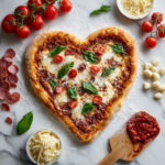 Heart-Shaped Pizza with Fresh Basil and Cherry Tomatoes Recipe