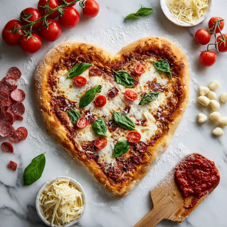 Heart-Shaped Pizza with Fresh Basil and Cherry Tomatoes Recipe