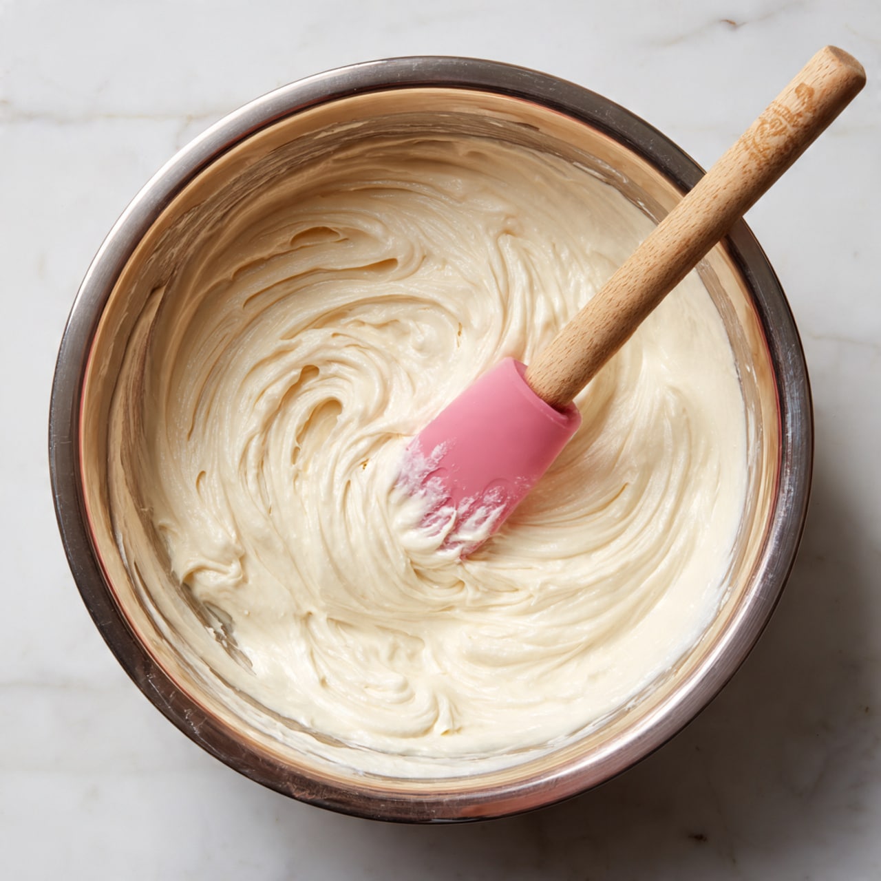 A clear glass measuring cup sits on a white marbled surface, filled with a mix of ingredients layered in the bottom third. The base layer is pale yellow liquid with small bubbles and a slightly creamy texture, topped with a thin layer of shredded white cheese. On top of the cheese, there is a generous pile of finely chopped fresh green herbs, giving a fresh contrast to the pale mixture below. The measuring cup has blue and purple measurement markings on the side, and the background shows a softly blurred white marbled pattern. photo taken with an iphone --ar 4:5 --v 7