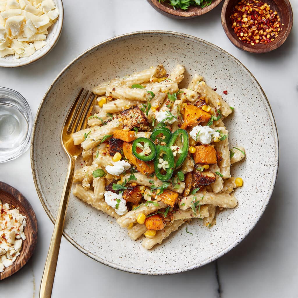 Spicy Brown Butter Goat Cheese Pasta with Roasted Butternut Squash Recipe