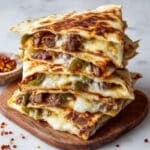 Steak Quesadilla with Sautéed Vegetables and Melted Mozzarella Recipe