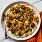 Spicy Parmesan Roasted Brussels Sprouts with Tahini Garlic Yogurt Sauce Recipe