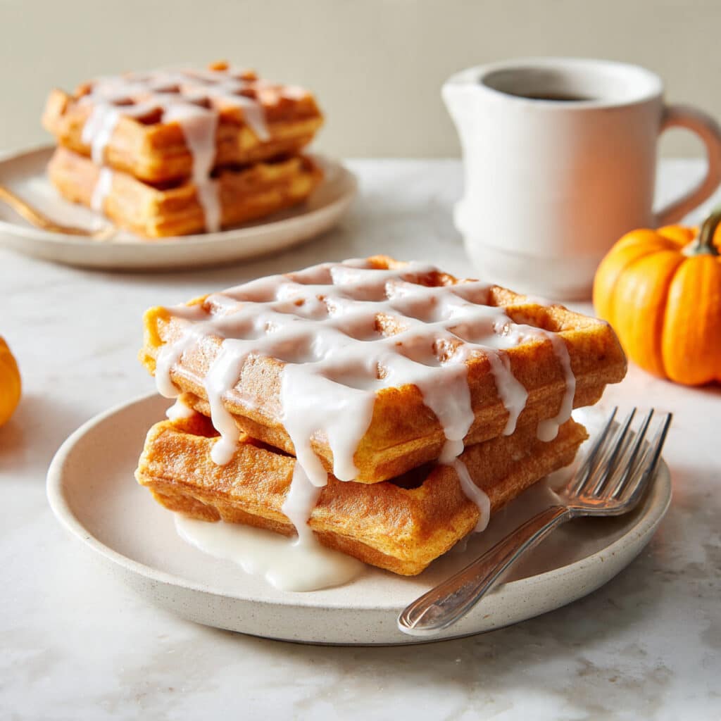 Pumpkin Donut Waffles with Vanilla Cardamom Glaze Recipe