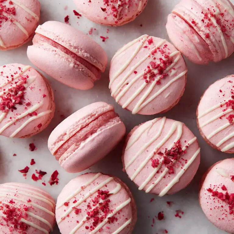 Strawberry Macarons with Strawberry Buttercream and White Chocolate Drizzle Recipe