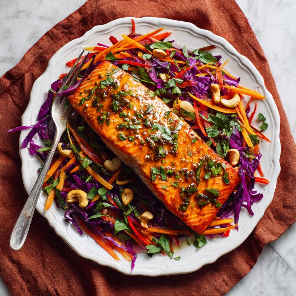 Honey Ginger Glazed Salmon with Crispy Slaw Recipe