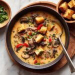 Philly Cheesesteak Soup with Hoagie Croutons Recipe