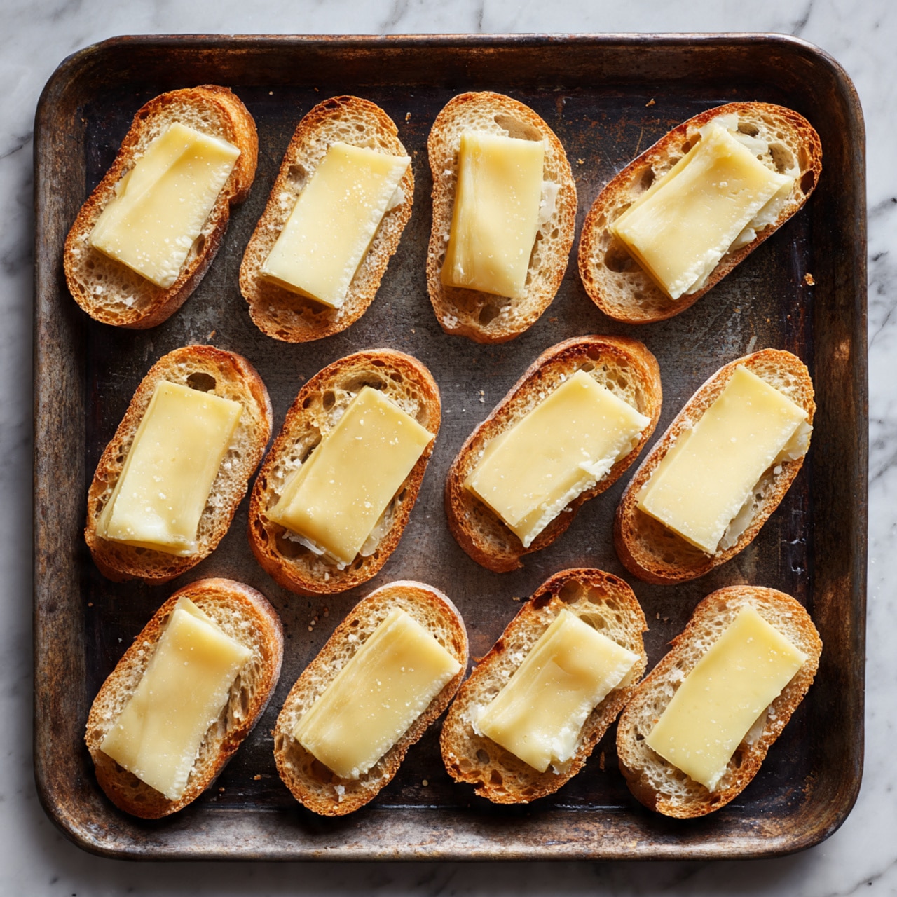 The image shows several slices of toasted bread topped with layers of creamy white cheese, thin red apple slices, small pieces of chopped walnuts, and tiny green herb leaves scattered on top. A wooden honey dipper with honey dripping from it is held above the bread, with a clear glass jar of honey in the background. All the items are placed on a white marbled surface. The colors are warm and inviting, with the golden honey glistening and the red apple skin contrasting with the white cheese. photo taken with an iphone --ar 4:5 --v 7