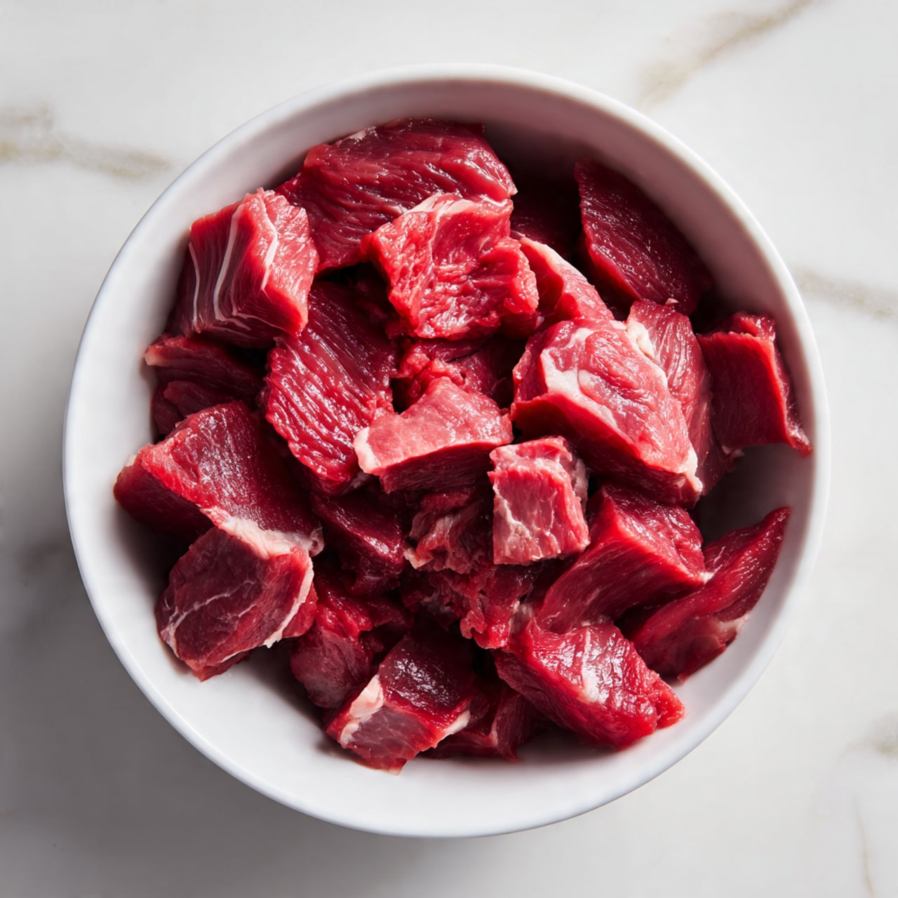 A white bowl filled with two main layers: on one side, a mound of fluffy white rice with some small green onion slices scattered around the edges; on the other side, a rich dark brown sauce covers tender pieces of cooked beef and large, soft chunks of sautéed onions, all mixed together with a glossy texture. The bowl sits on a white marbled surface with a decorative spoon that has red and white patterns nearby. photo taken with an iphone --ar 4:5 --v 7