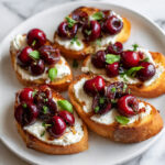 Grilled Crostini with Roasted Cherries, Ricotta & Basil Recipe