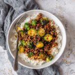 Ground Beef and Brussels Sprouts Stir-Fry with Sweet Chili and Lime Recipe