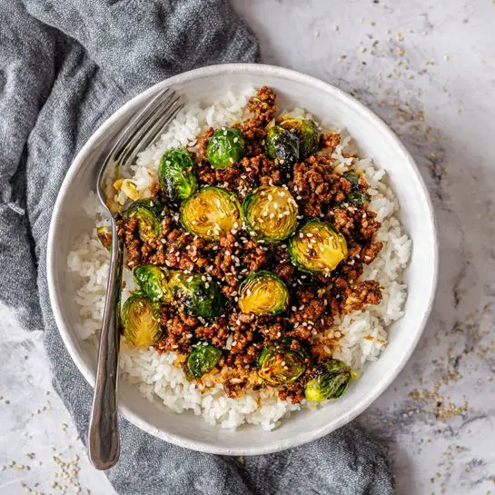 Ground Beef and Brussels Sprouts Stir-Fry with Sweet Chili and Lime Recipe
