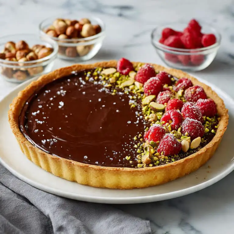 Chocolate Nutella Tart with Hazelnuts, Pistachios, and Raspberries Recipe