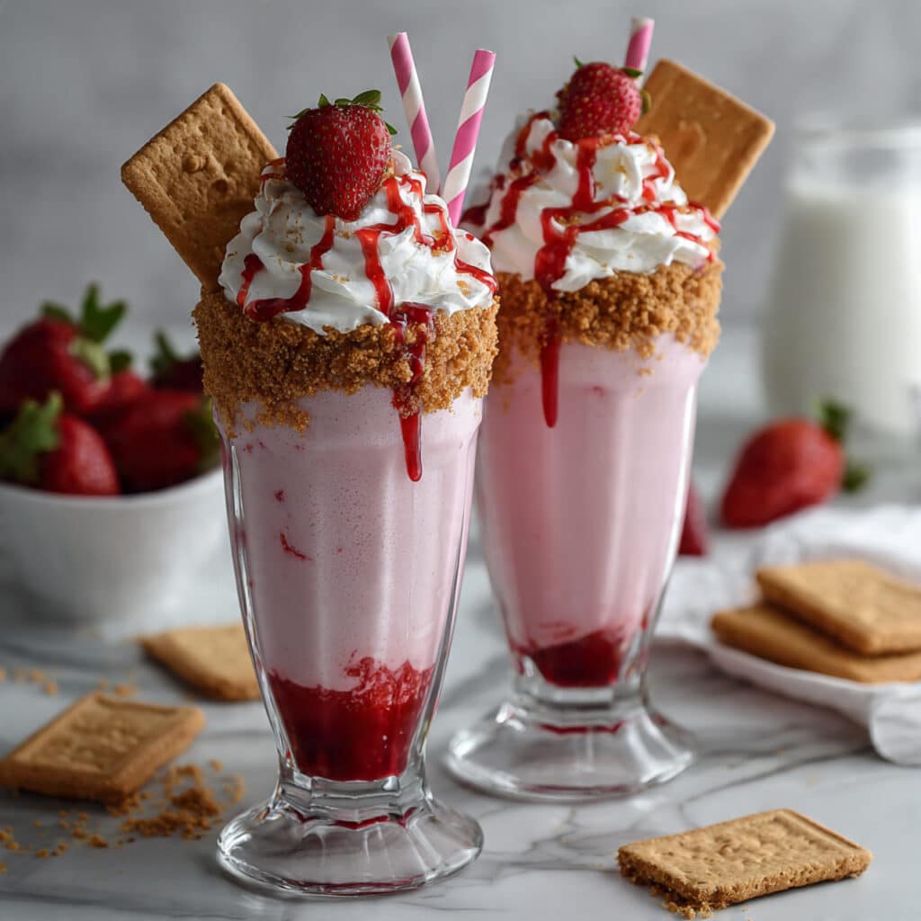 Strawberry Cream Cheese Milkshake with Graham Crackers Recipe