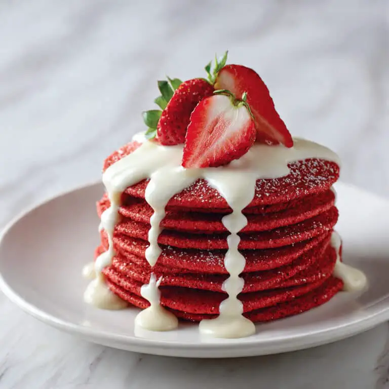 Cake Batter Red Velvet Pancakes with Cream Cheese Syrup Recipe