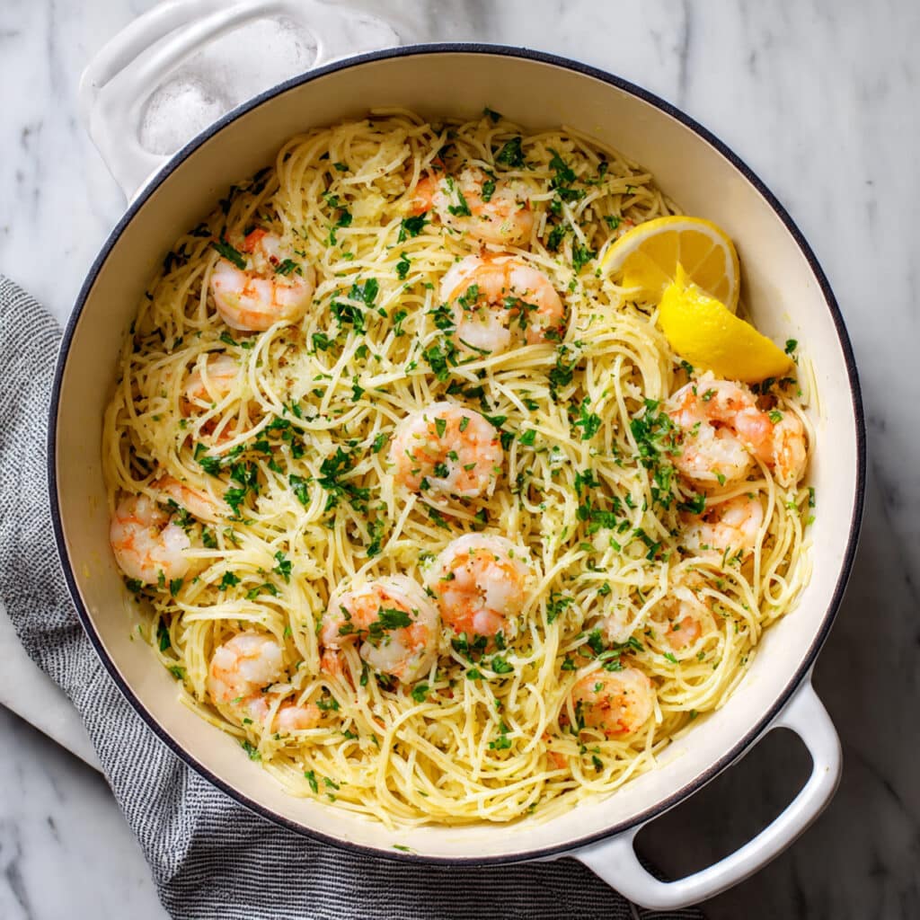 Garlic Shrimp and Angel Hair Pasta in Lemon Broth Recipe
