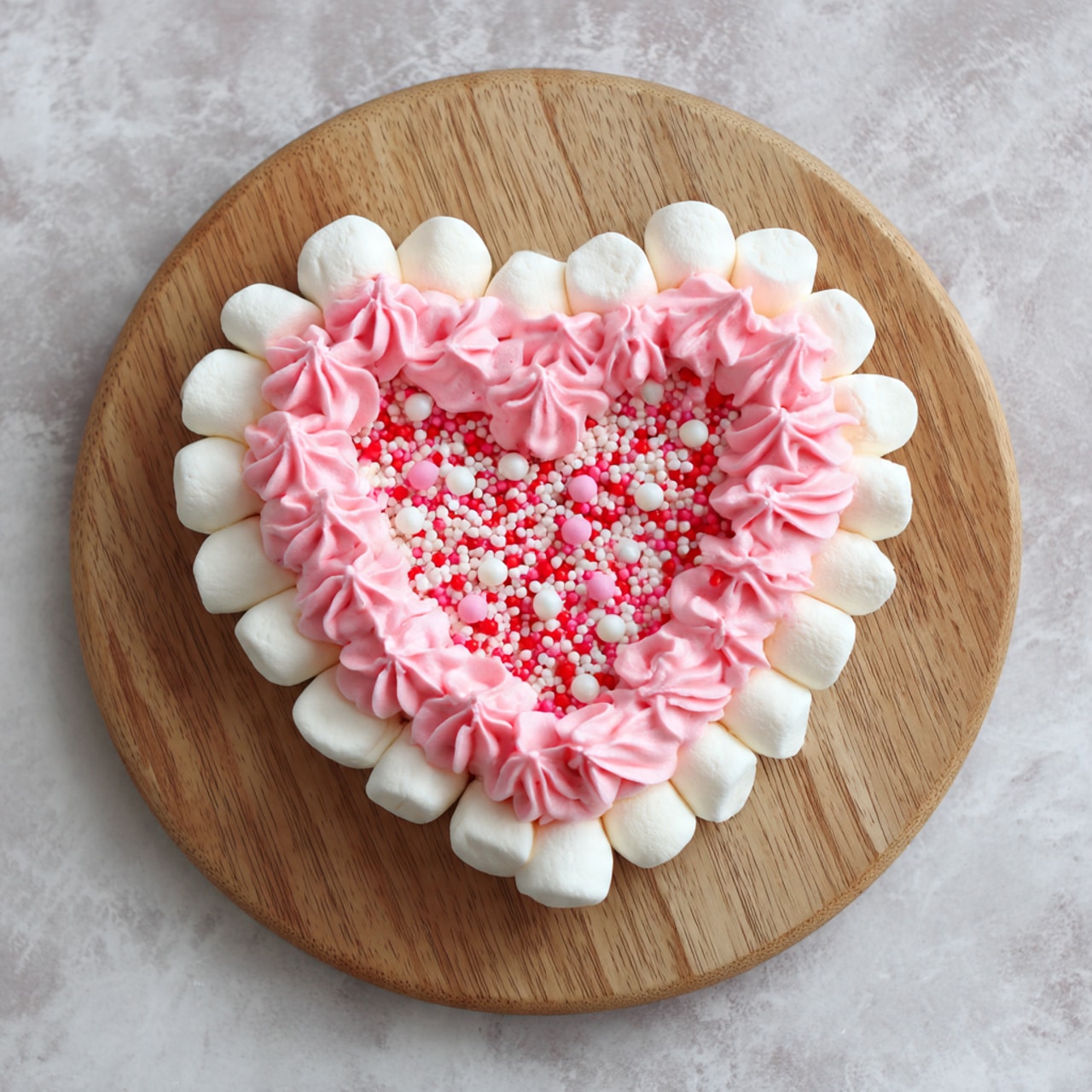 Pink Heart-Shaped Charcuterie Board with Marshmallows, Animal Crackers, and Strawberries Recipe - Recipe Image