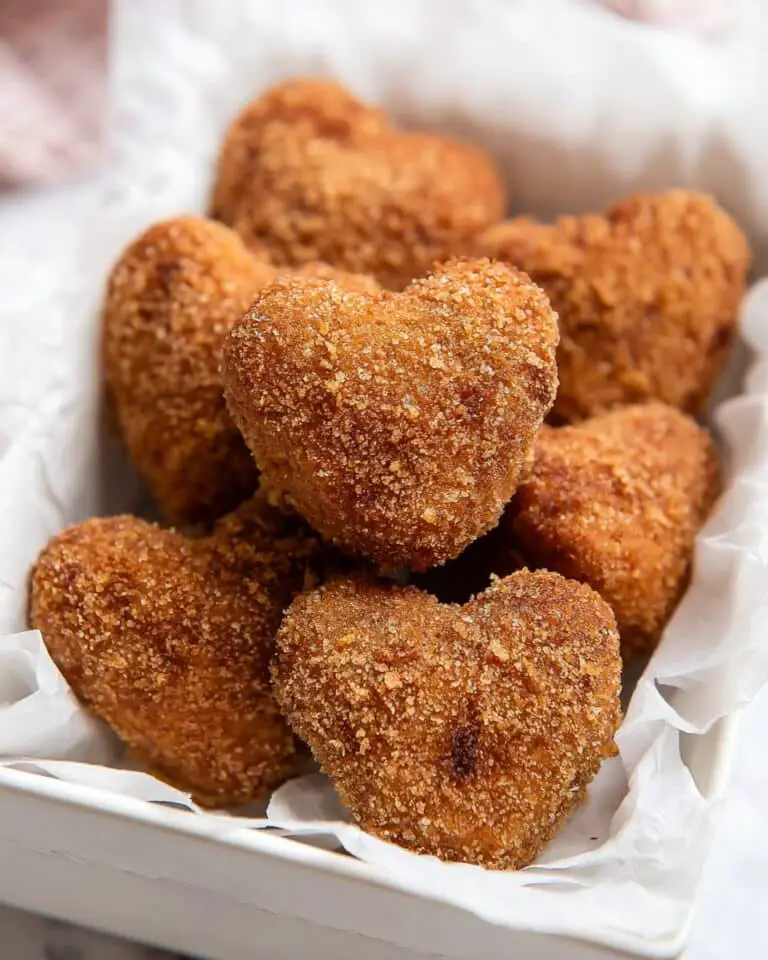 Heart Shaped Cinnamon Sugar Doughnut Holes with Strawberry Cream Cheese Dip Recipe