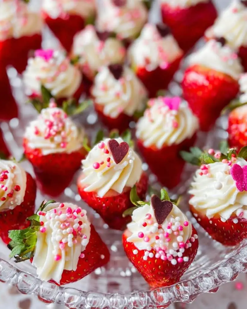 Mascarpone Stuffed Strawberries with Chocolate Hearts and Sprinkles Recipe