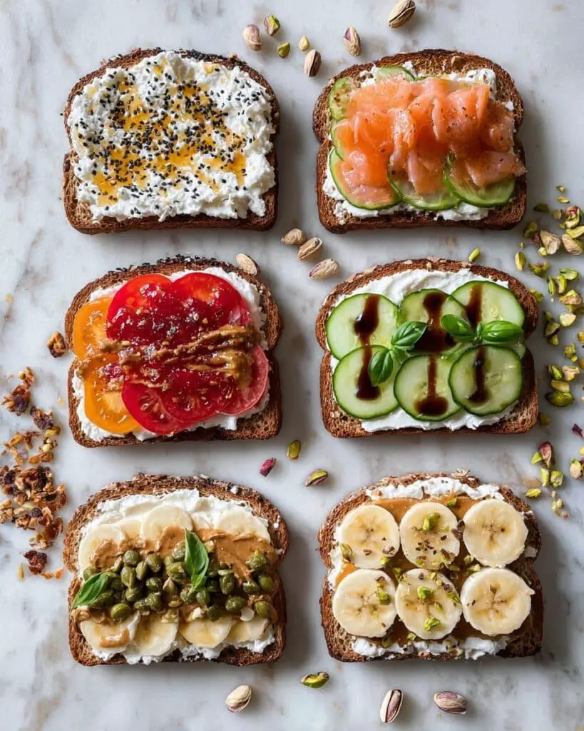 Cottage Cheese Toast with Lox, Veggies, and Sweet Toppings Recipe