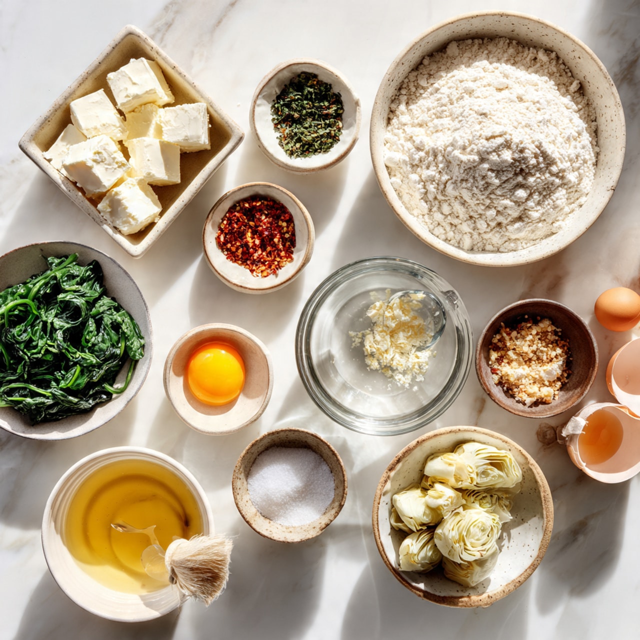 The image shows a close-up of an unbaked pretzel shaped from dough placed on a light brown parchment paper with visible texture. The pretzel has a twisted knot shape with a thick, rough surface that looks soft and a bit puffy. There are some sea salt flakes sprinkled on the dough, giving it a bit of contrast. The pretzel rests on a flat surface with small crumbs scattered around. The background has a soft focus with more dough pieces partially visible. A circle with the number